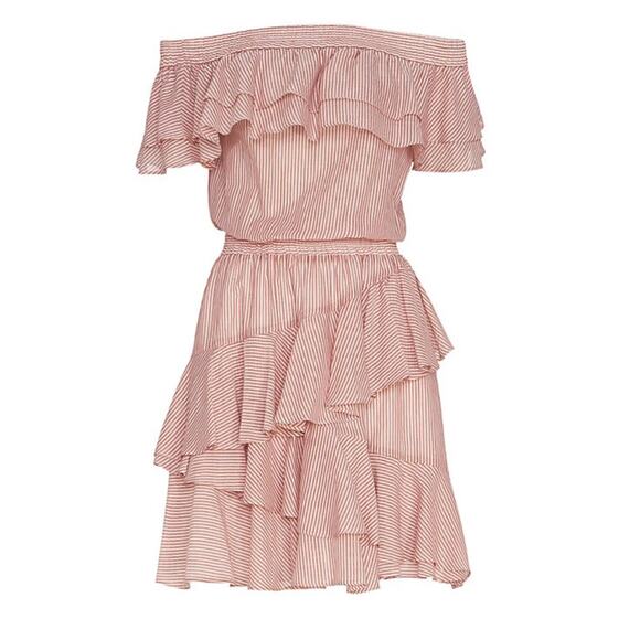 Designers Remix Charlotte Eskildsen Milly pinstripe pink white ruffle mini dress - Picture 1 of 9